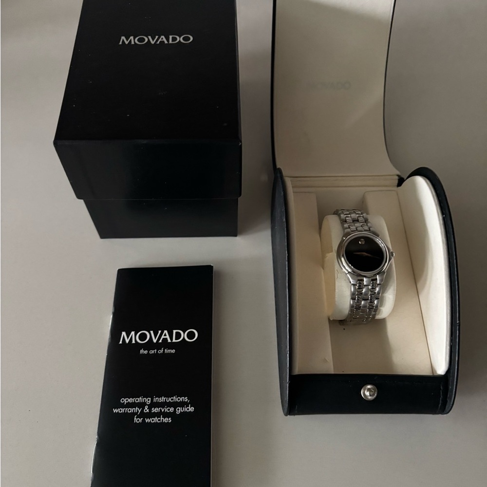 Movado Silver and Black Women's Watch - Picture 3 of 6